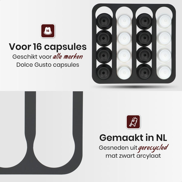 Jooba capsulehouder Dolce Gusto - Koffiecups houder - Cuphouder Dolce Gusto - Mat zwart - 16 Capsules - Cuphouder - Zelfklevend