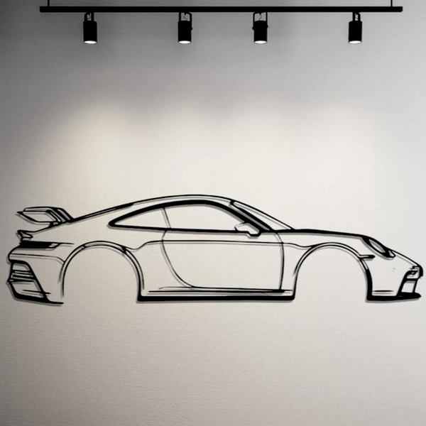 Porsche 911 GT3 RS Silhouette - Metaal Kunst - Wanddecoratie - Man Cave - Auto Decoratie - 98cm X 22cm - Muurdecoratie - Cadeau voor man