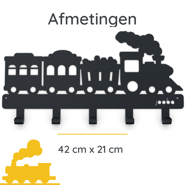 Kinderkapstok trein - Kinderkamer - 5 Haken - Kapstok met trein - Babykameraccessoires - Locomotief - Zwart - Wandkapstok - Met bevestigingsmateriaa