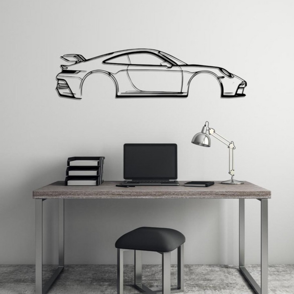 Porsche 911 GT3 RS Silhouette - Metaal Kunst - Wanddecoratie - Man Cave - Auto Decoratie - 98cm X 22cm - Muurdecoratie - Cadeau voor man