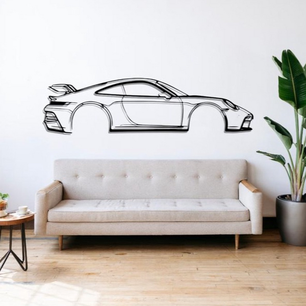 Porsche 911 GT3 RS Silhouette - Metaal Kunst - Wanddecoratie - Man Cave - Auto Decoratie - 98cm X 22cm - Muurdecoratie - Cadeau voor man