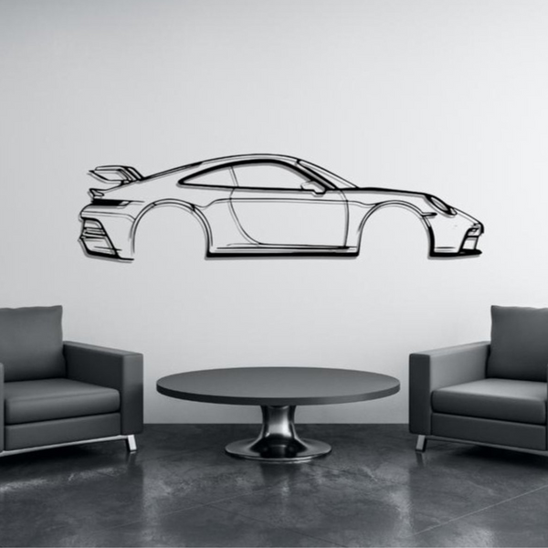 Porsche 911 GT3 RS Silhouette - Metaal Kunst - Wanddecoratie - Man Cave - Auto Decoratie - 98cm X 22cm - Muurdecoratie - Cadeau voor man