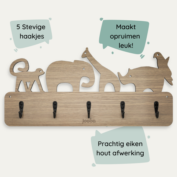 Jooba® Kinderkapstok - 5 haken - Kapstok met Dieren - Scandinavisch