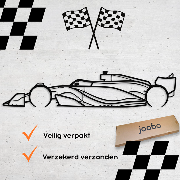 Formule 1 auto - Wanddecoratie - Max Verstappen - XL 97x21cm - Staal - Mat zwart - F1 - Raceauto