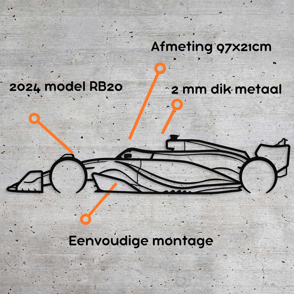 Formule 1 auto - Wanddecoratie - Max Verstappen - XL 97x21cm - Staal - Mat zwart - F1 - Raceauto