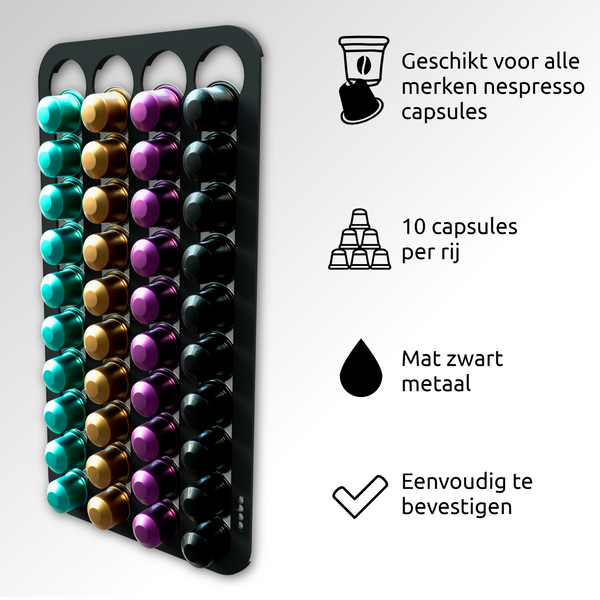 Jooba® Capsulehouder voor Nespresso capsules - Voor 40 capsules - Mat zwart metaal