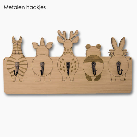 Jooba® Kinderkapstok - 5 metalen haken - Kapstok met Dieren