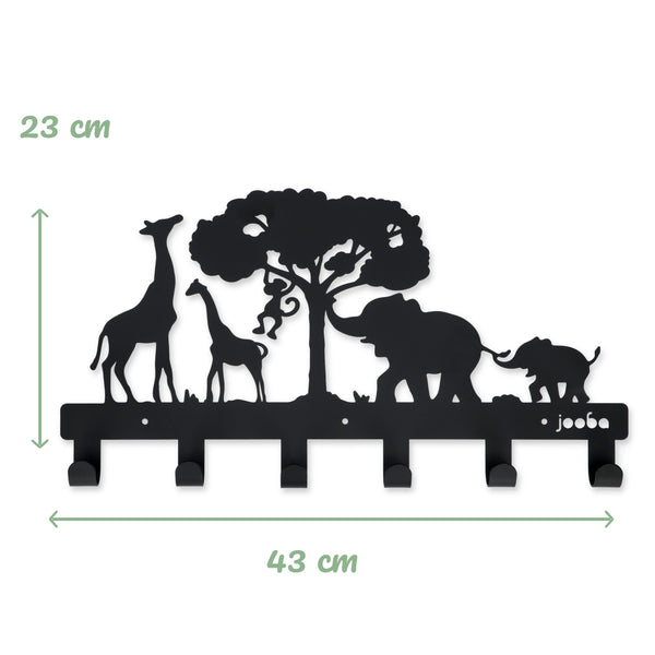 Jooba Kinderkapstok - Kinderkamer - 6 Haken - Jungle - Kapstok hangend - Metaal - Zwart - Wandkapstok - Met bevestigingsmateriaal