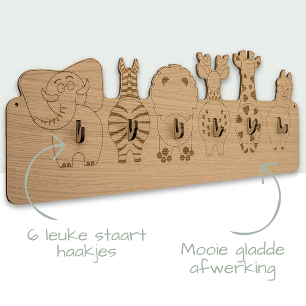 Jooba® Kinderkapstok - 6 houten haken - Kapstok met Dieren